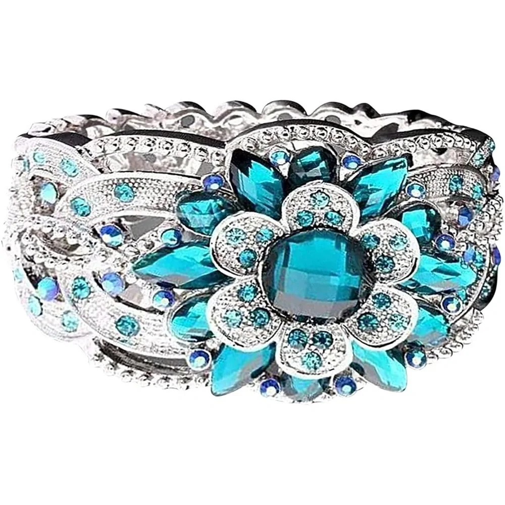 Elegant Blue Crystal Flower ring